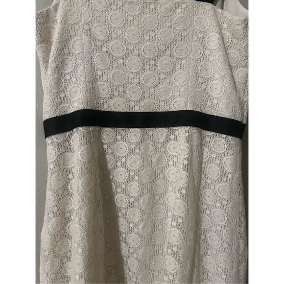 Ann Taylor Loft Women’s Size 4 Midi Dress Ivory Black Lace Overlay Side Zip - Picture 10 of 12
